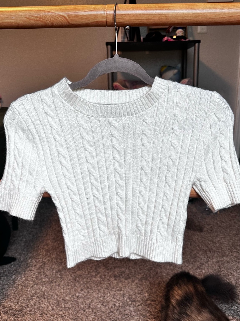 Forever 21 Cream Cable Knit Short Sleeve Sweater by MEDIUM